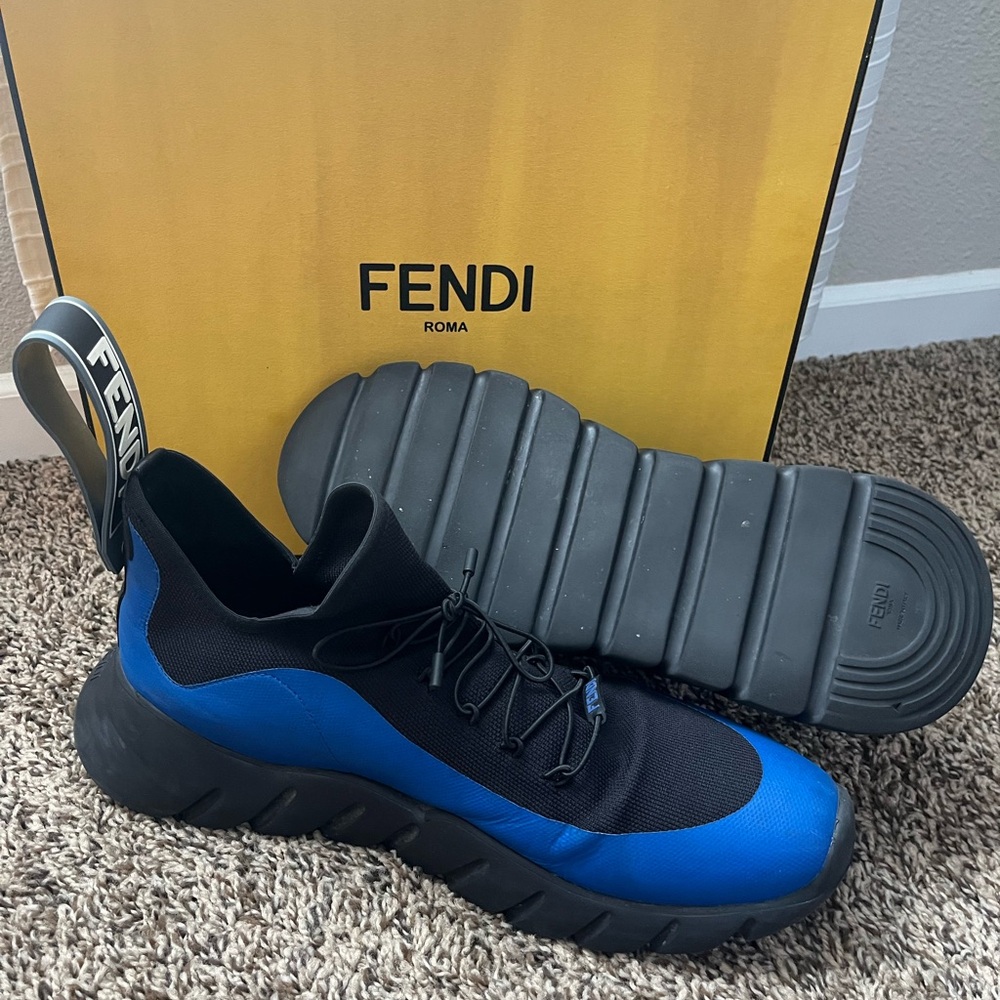 Fendi technical knit blue and black mens sneakers